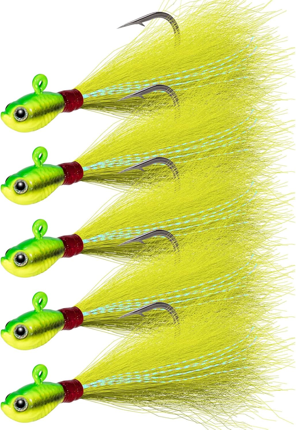Alwonder 5 Pack Bucktail Jigs, Saltwater Fishing Jig Bucktail Fishing