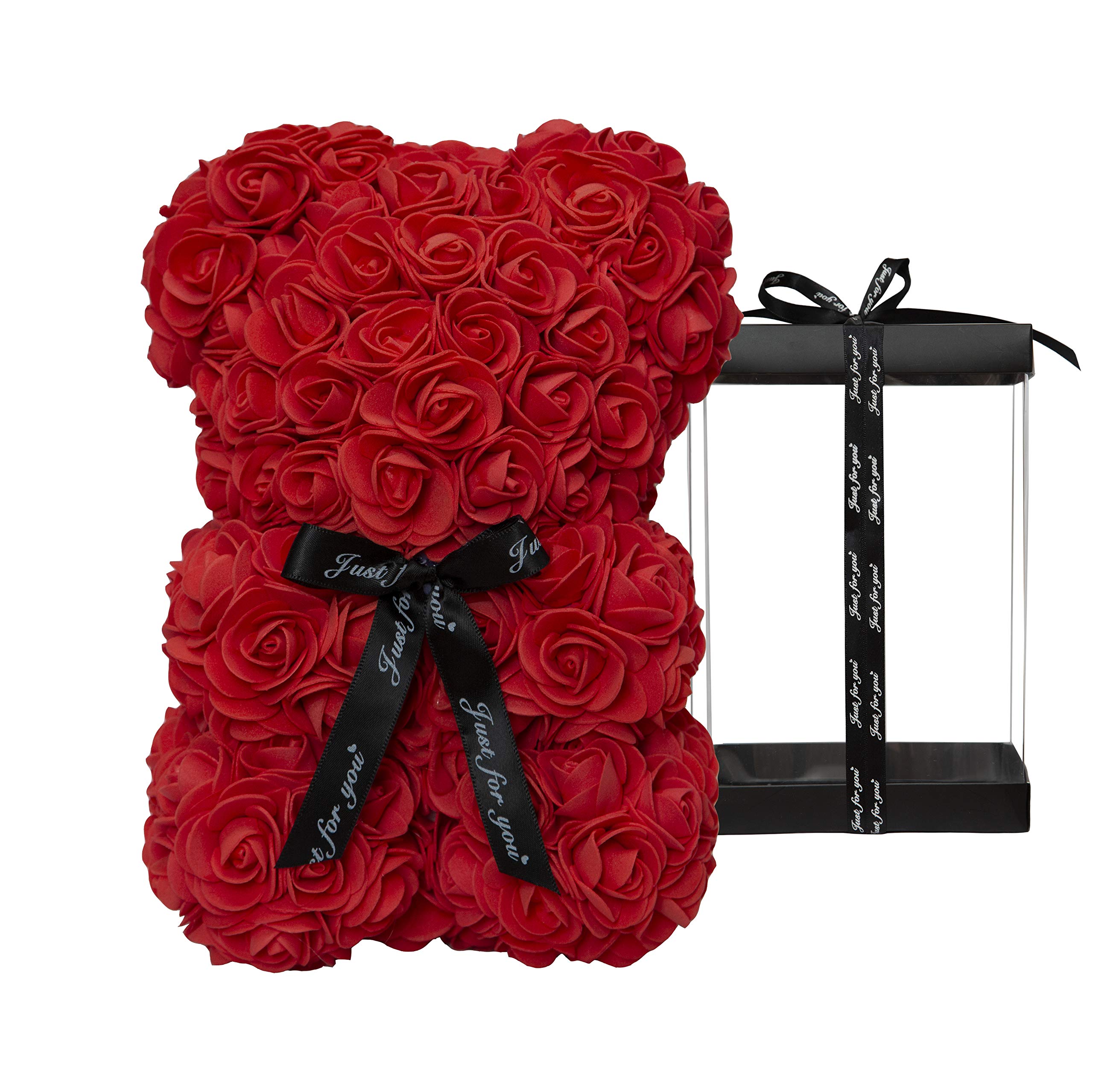 Ours En Roses Avec LED - Ourson Fleurs Mignon Boîte Cadeau, Carte & Ballon - Saint Valentin Fête Des Mères