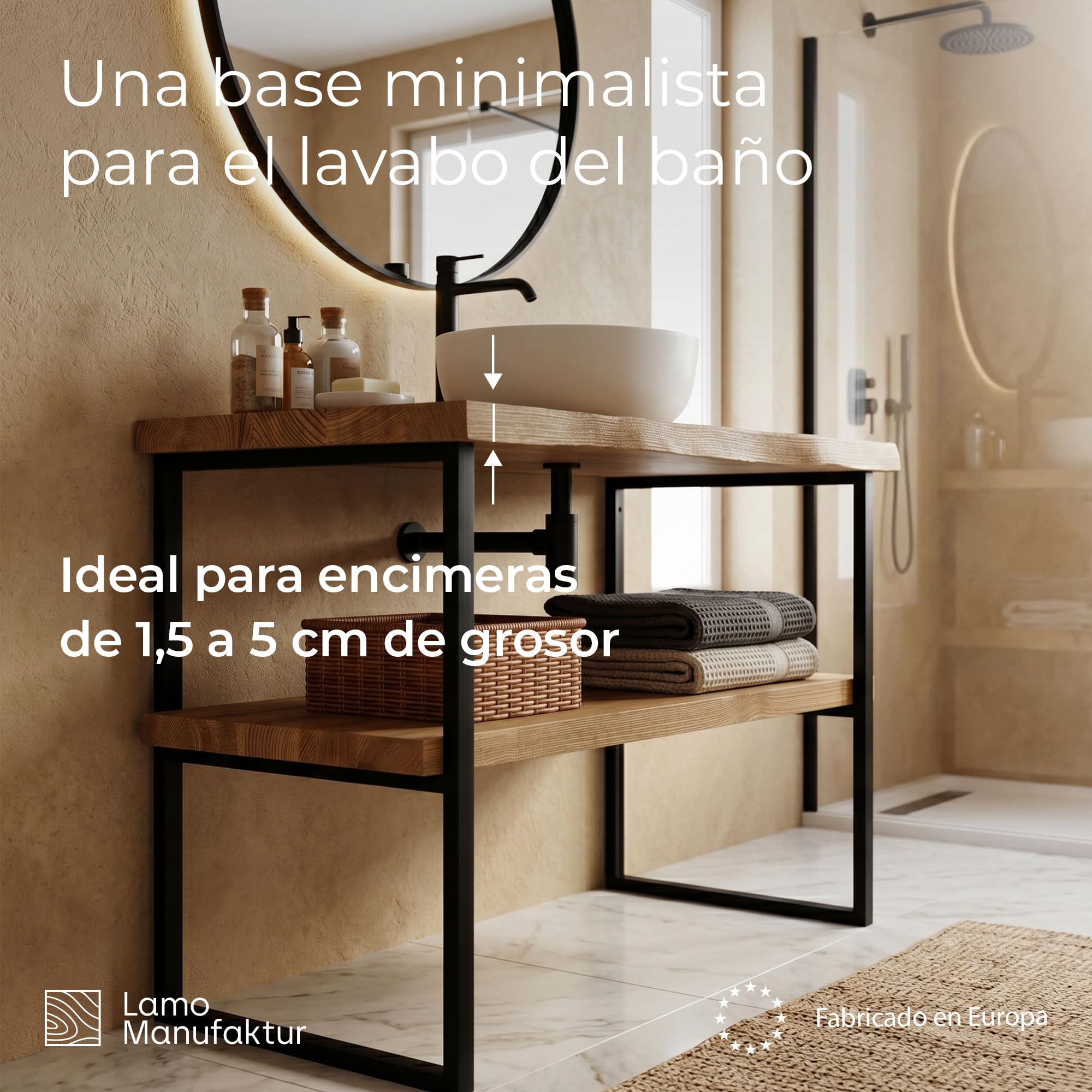 LAMO MANUFAKTUR Soporte para encimera de lavabo 40x80cm antracita set 2 piezas - Patas para mueble de baño industrial de metal con tornillos Fischer - Estructura para lavabo sobre encimera y empotrado