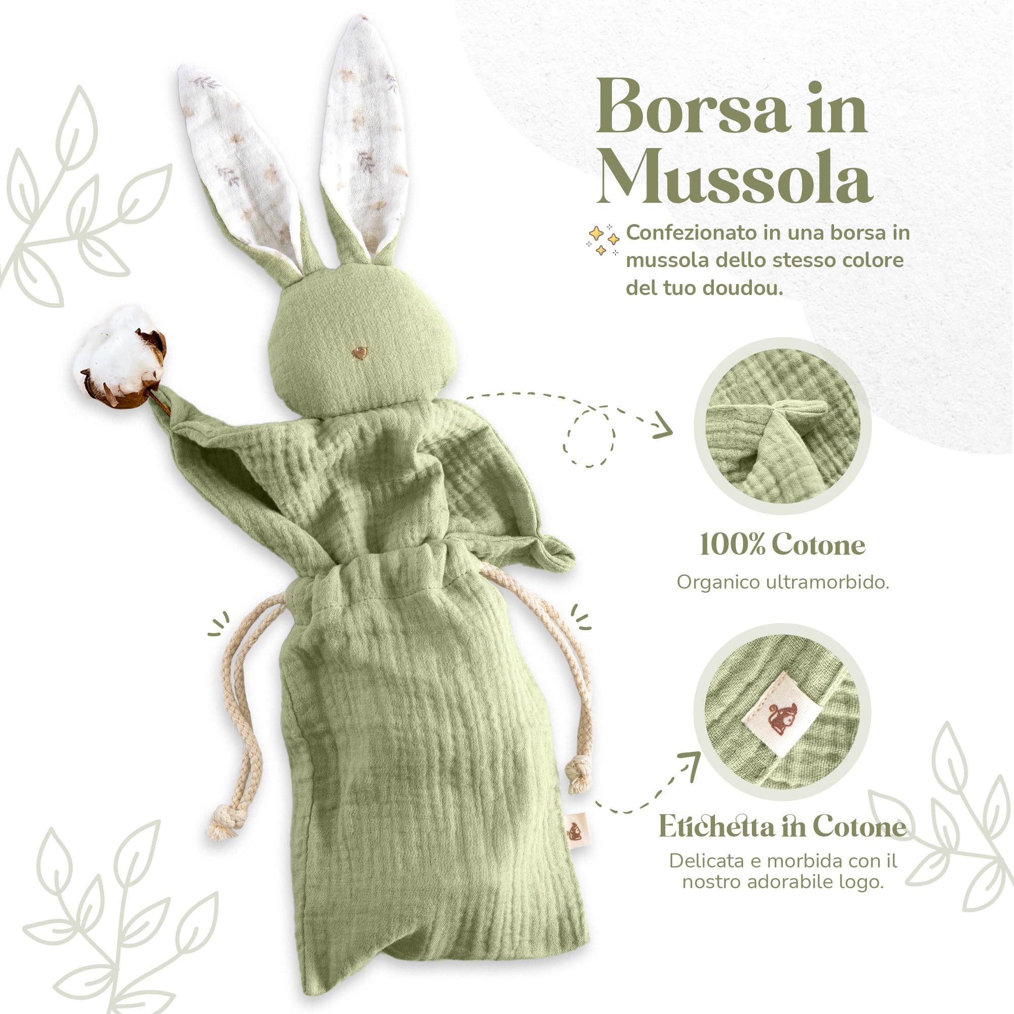 Mikito - Copertina per Neonato Doudou 30x30cm in Cotone Organico - Mussola in Cotone per Neonati - Perfetta per Avvolgere il Tuo Bambino Appena Nato - Regali Originali per Neonati