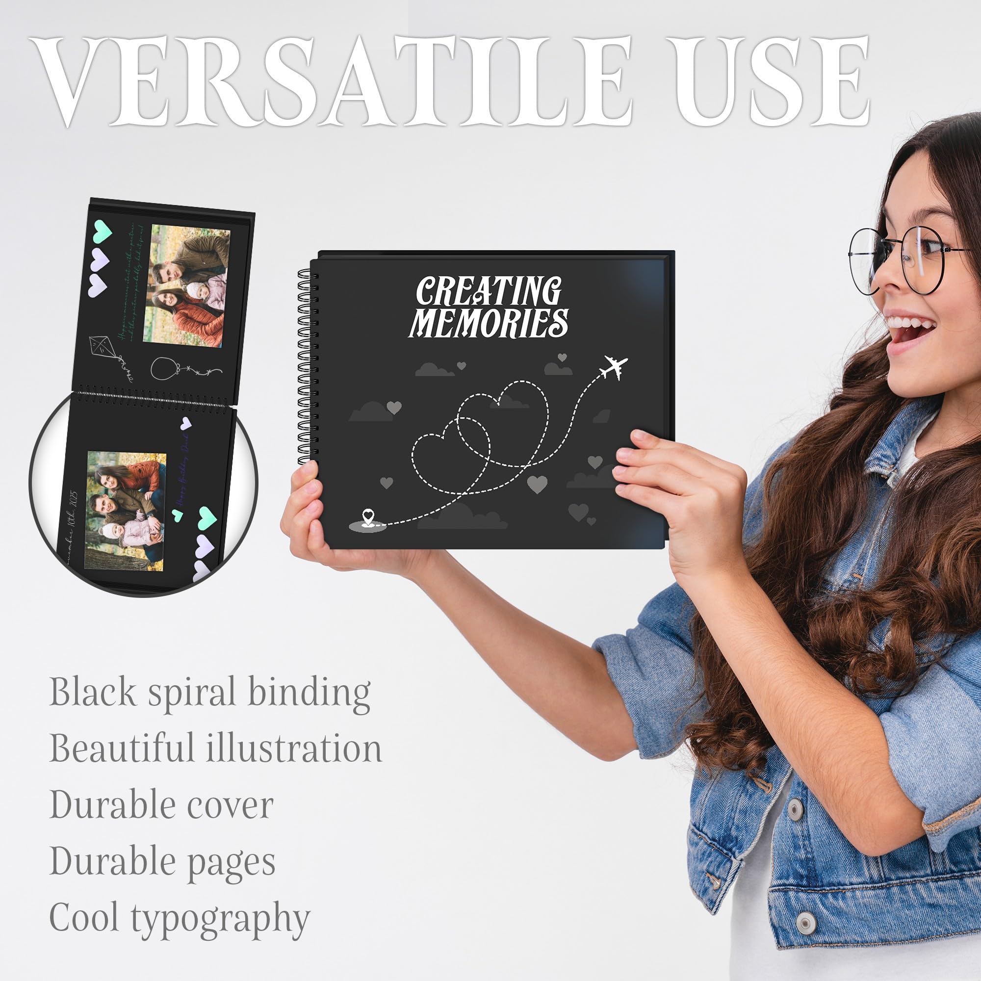 10x8 Scrapbook Papier Scrapbook Album 40 Seiten 20 Blatt Schwarz Spiralen Hardcover Kraftpapier Scrap Book Fotobuch Erstellen Erinnerungen Fotoalbum Bilderbuch