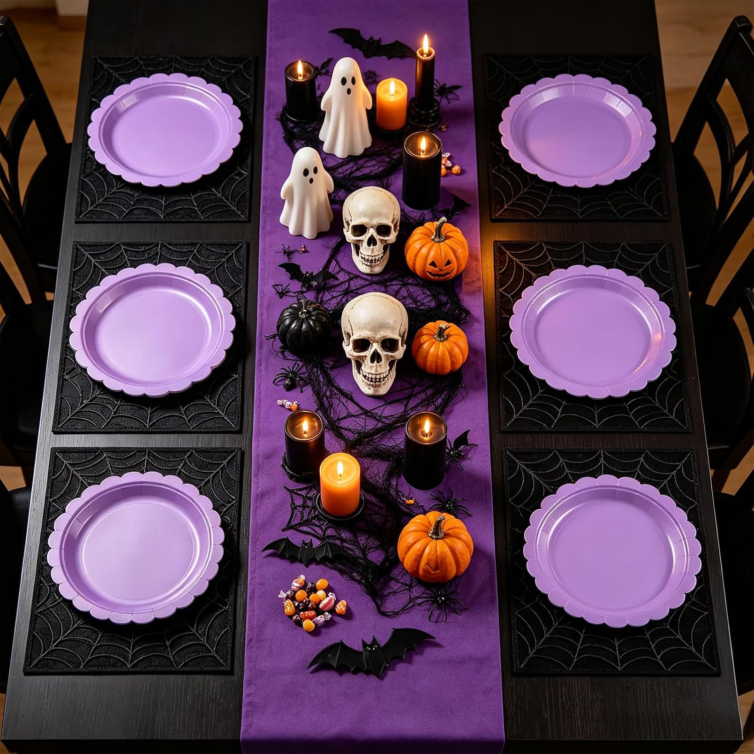  30 Pcs Purple Paper Plates 9" Scalloped Halloween Dessert Plates thumbnail