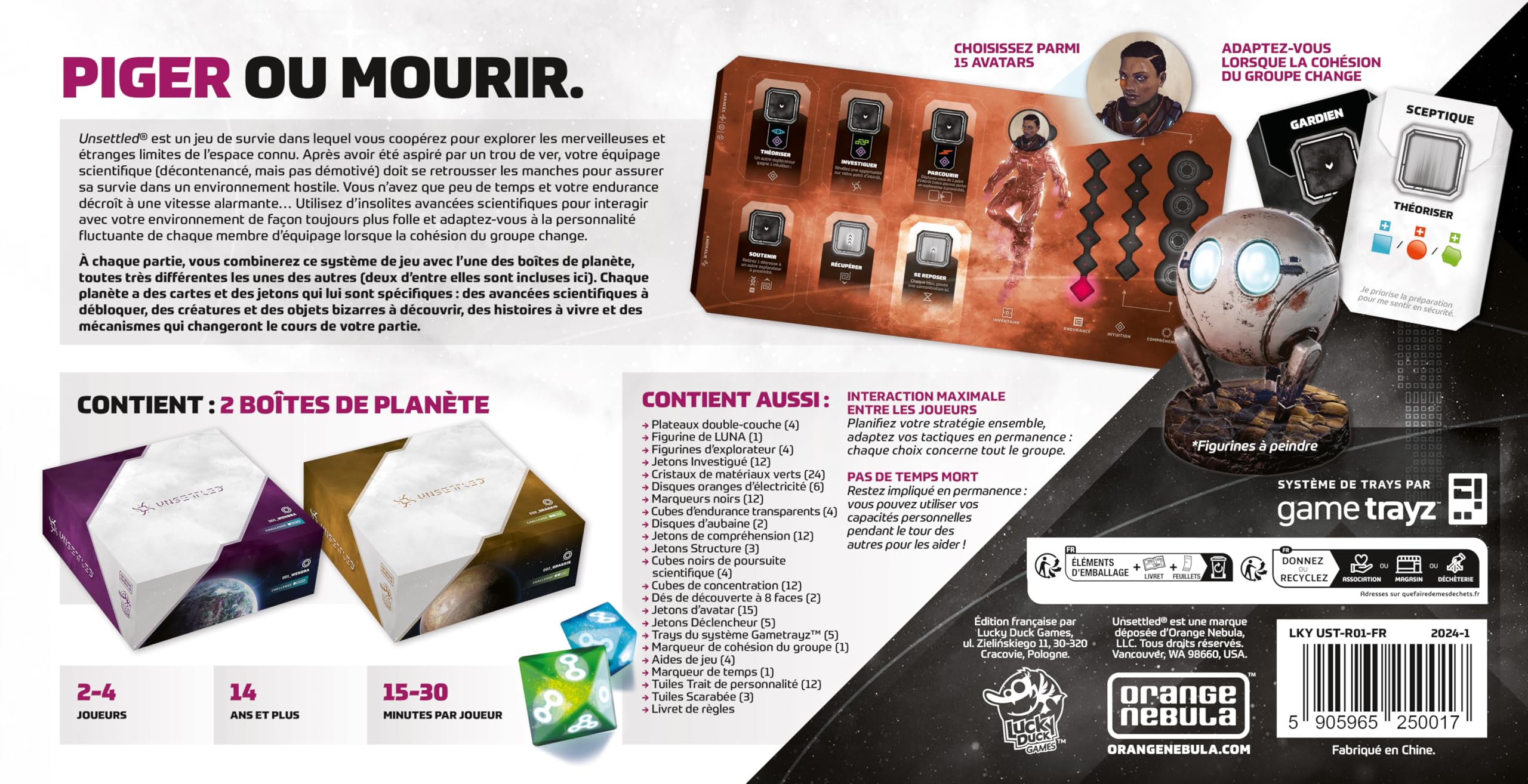 LUCKY DUCK GAMES| UNSETTLED | Jeu de Société Coopératif de Survie et d’Exploration Spatiale| 2 à 4 Joueurs | Univers de Science-Fiction |Set de Base avec 2 Planètes Exclusives | Version Française