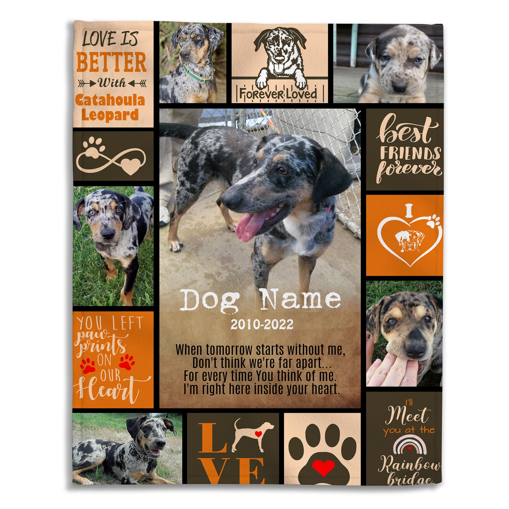 GUPOXI Personalized Catahoula Leopard Loss Sympathy Throws Blanket with Photos, Customized Catahoula Leopard Pet Memorial Gifts for Dog Mom, Custom pet Rememberance Gift for Catahoula Leopard Owner