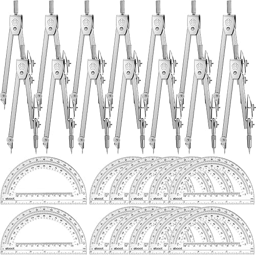 Miniatura 6 de Zonon 100 Pcs Protractor and Compass Set 50 Math Protractor Clear 180 Degree Protractor for Woodworking 50 Metal Compass for Geometry Drawing