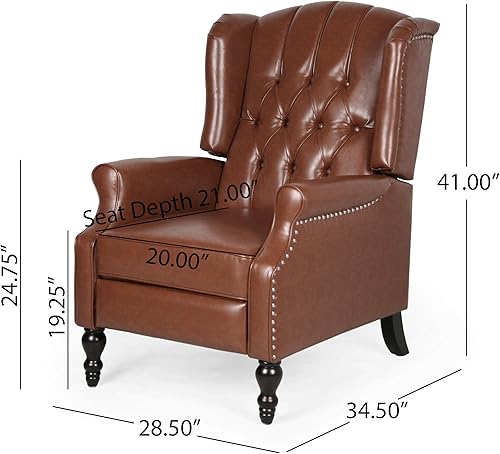 Miniatura 11 de Christopher Knight Home Randy - Reclinador contemporáneo copetudo, marrón coñac, marrón oscuro, 62 pulgadas de profundidad x 28.5 pulgadas de ancho