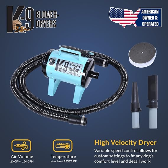Electric Cleaner Company K9 Fluffer Dog Dryer Powerful, Portable Grooming Blower for Dogs and Pets, Metallic Blue