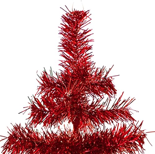 Miniatura 6 de Árbol de Navidad de mesa pequeño de 18 pulgadas, ramas de plumas de oropel artificial clásico para interiores y exteriores, base de madera incluida,