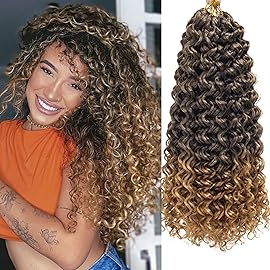 YXCHERISHAIR 8 Packs Curly Crochet Hair GoGo Curl Crochet hair for Women Deep Wave Braiding hair,Synthetic Bohemian Crochett Braid Water Wave Crochett hair Extensions(18inch, 1B/27)