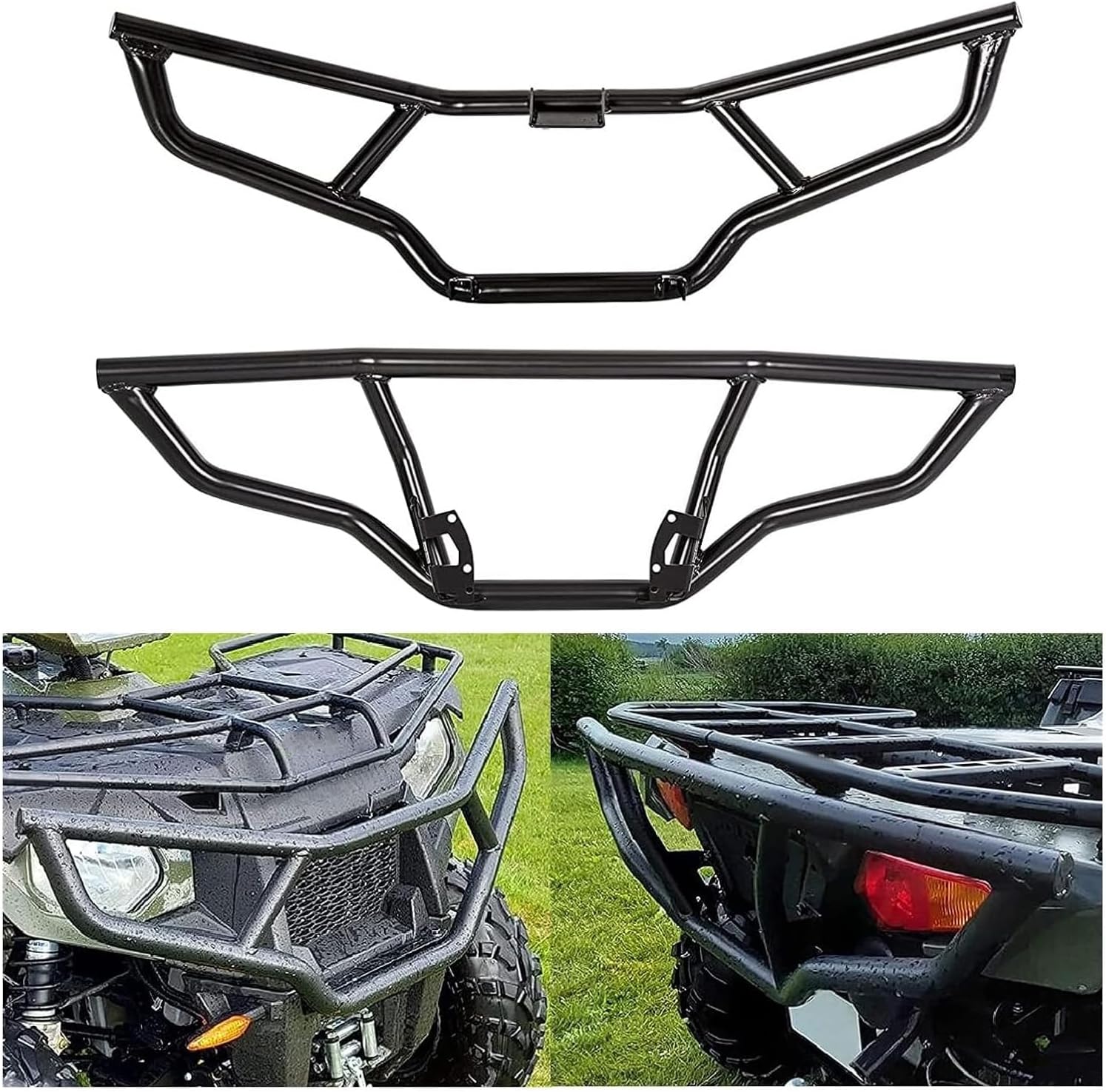 ECOTRIC Front & Rear Brush Guard Bumper 2Pcs Compatible with 2014-2024 Polaris Sportsman Touring 570 450 HO Black Steel Bumper Protector Replacement for 2879714 2879715