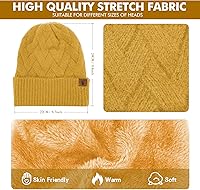 Vista 2 de Gorro de punto de invierno para mujer con guantes para pantalla táctil, gorro de pompón, bufandas para el cuello para hombres