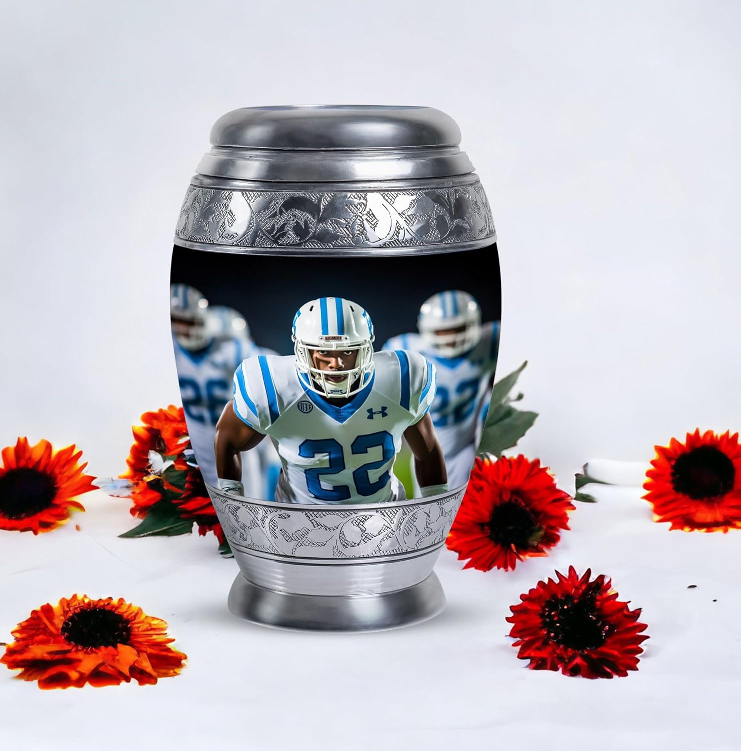 Football Player Urn for Ashes - Blue Sports Urns - Large Urns for Human Ashes Adult Man - Funeral Companion Urn for Adult Male 10 Inch