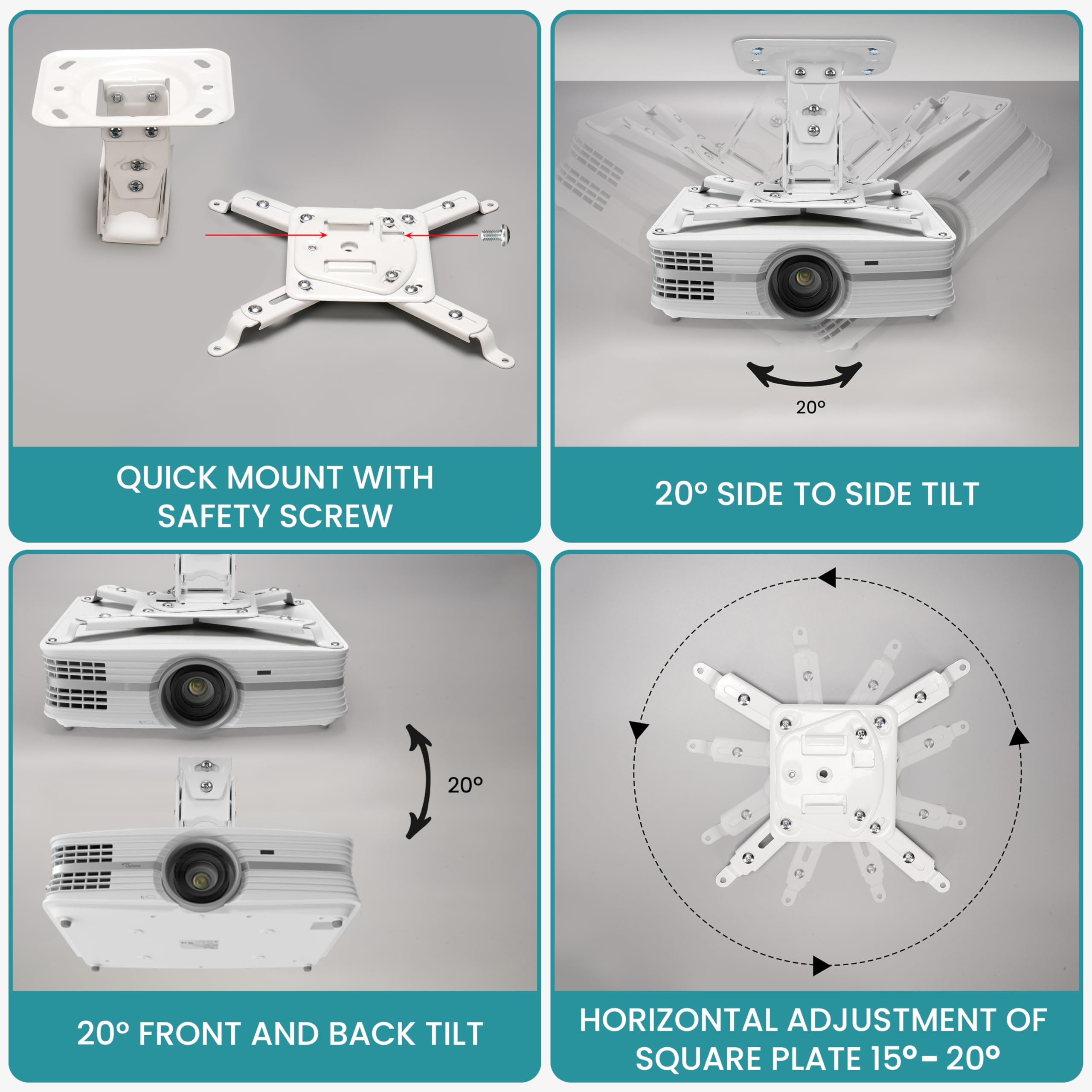 Belle Vous Staffa Proiettore Da Soffitto - Universale - Supporto 8kg - Regolazione Inclinazione/Rotazione - Foto 9