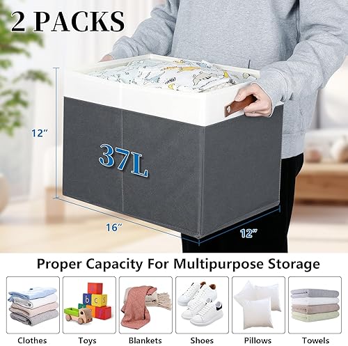 Miniatura 3 de Bidtakay Contenedores grandes de almacenamiento plegables de tela con tablero de plástico, 16 x 12 pulgadas, organizador de cubos con asas, paquete