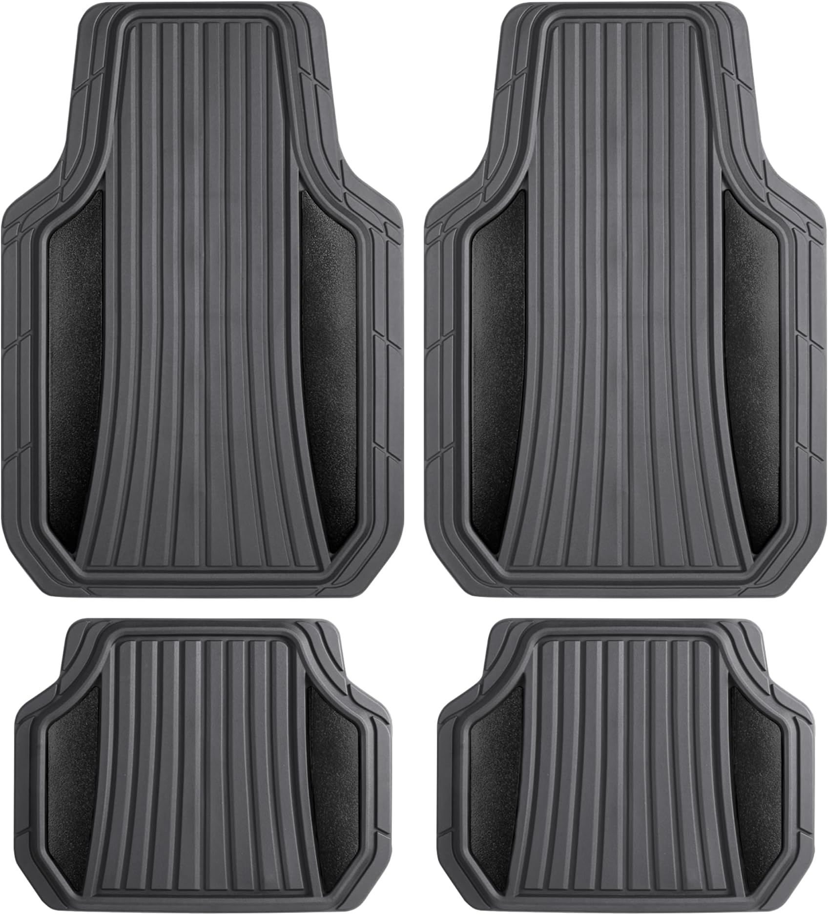 Motor Trend ChromeTech Car Floor Mats Full Set - Durable Rubber Floor Mats for Cars with Two Tone Accent, All Weather Interior Protection for Front and Rear with Non-Slip Backing, Gray/Black