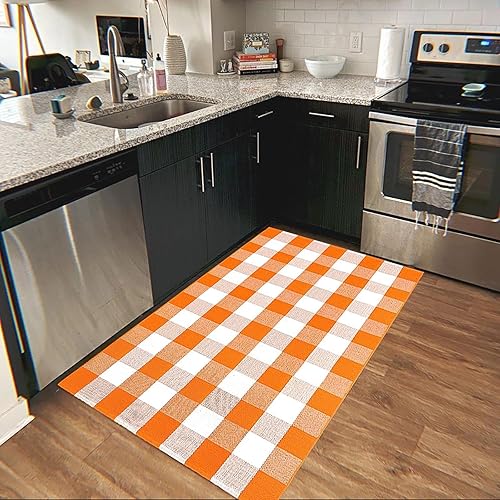 Miniatura 71 de CAINANEL Buffalo - Alfombra de algodón a cuadros de 5 x 7 pies, tejida a mano para interiores y exteriores, alfombra de área para puerta de Tela