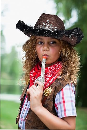 Miniatura 2 de Sombrero de vaquero infantil con tiara parpadeante y plumas, sombrero de vaquero de fieltro iluminado para niños para disfraz occidental, sombrero