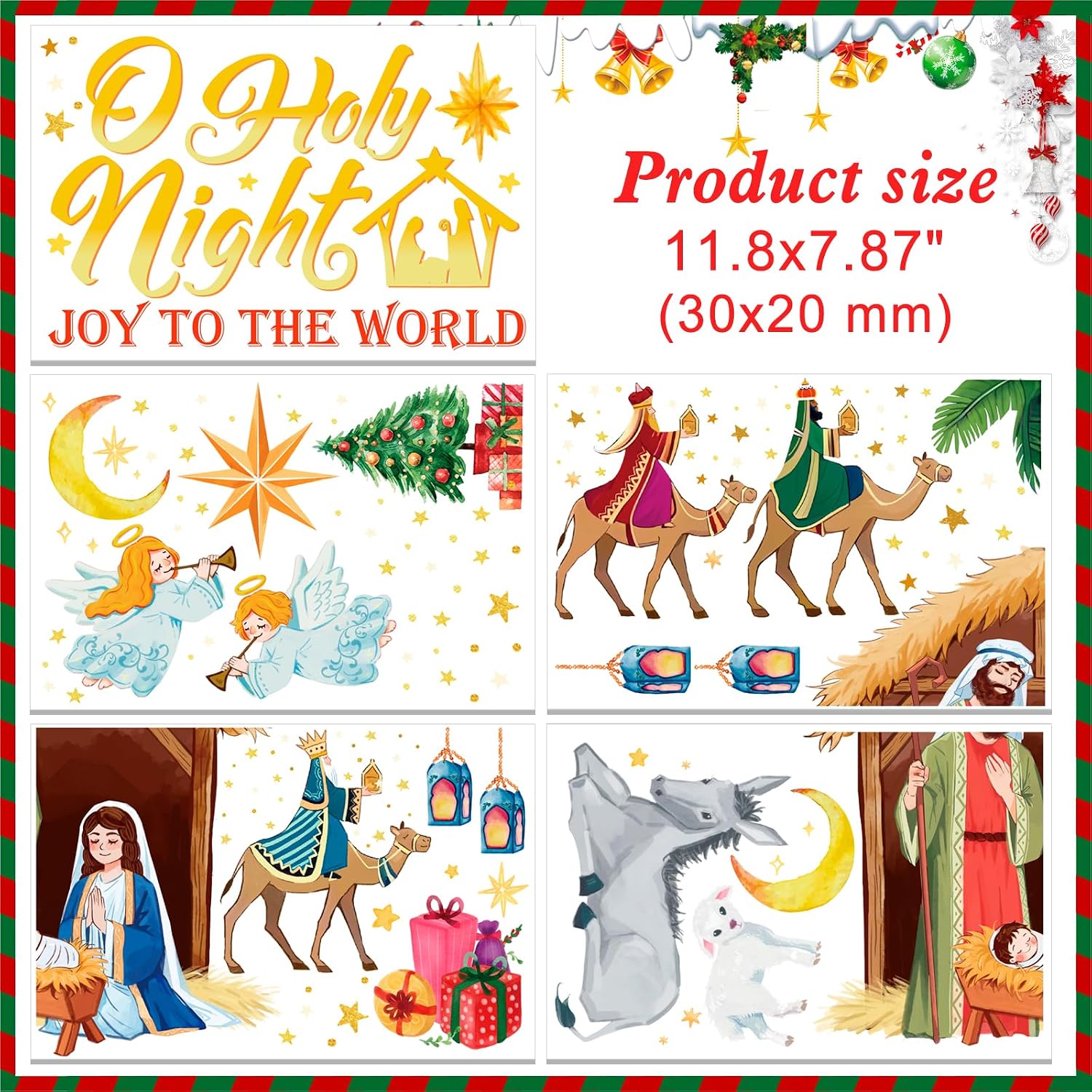 HOWAF Nativity Christmas Window Clings Stickers, 9 Sheet Religious Christmas Scene Holy Night Joy to The World Window Decals for Christmas Decor, Christian Jesus Static Glass Stickers Party Supplies