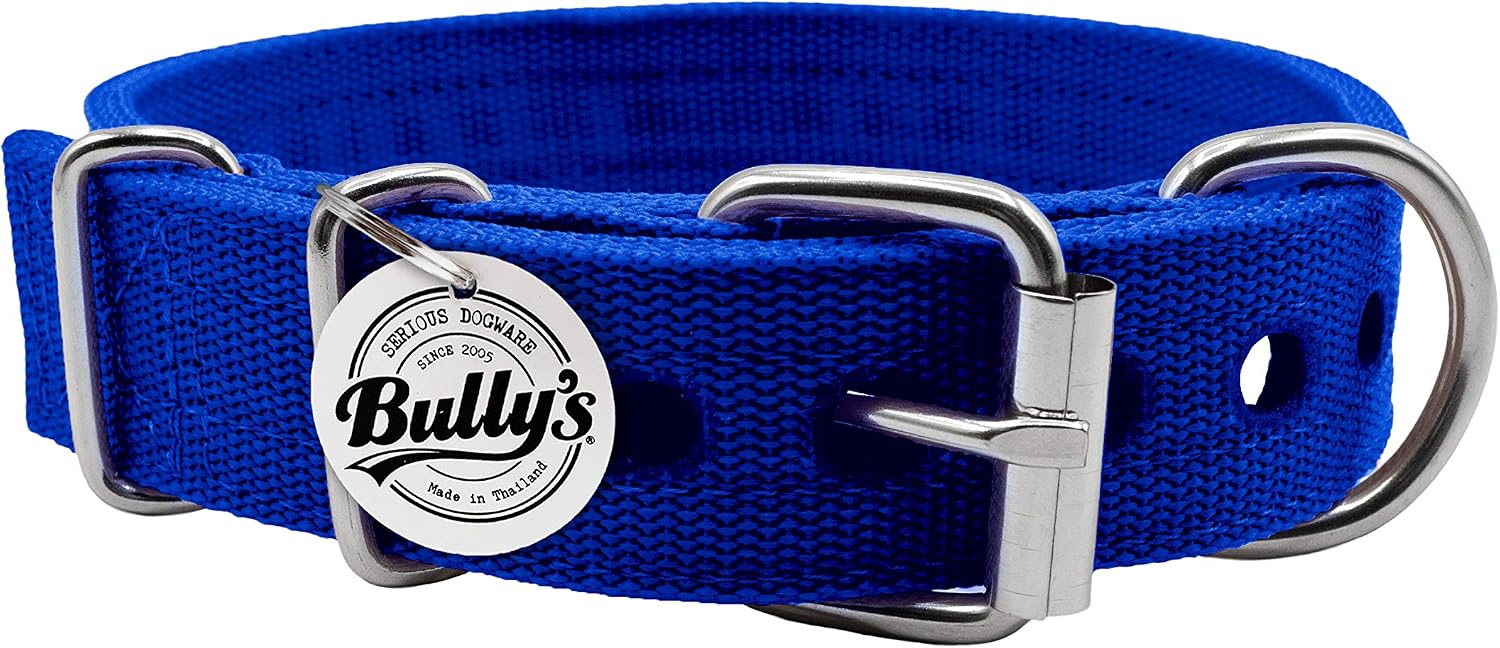 Pitbull Collar, Dog Collar for Large Dogs, Heavy Duty Nylon, Stainless Steel Hardware (Medium-1.2 Inches Wide, Sapphire Blue)