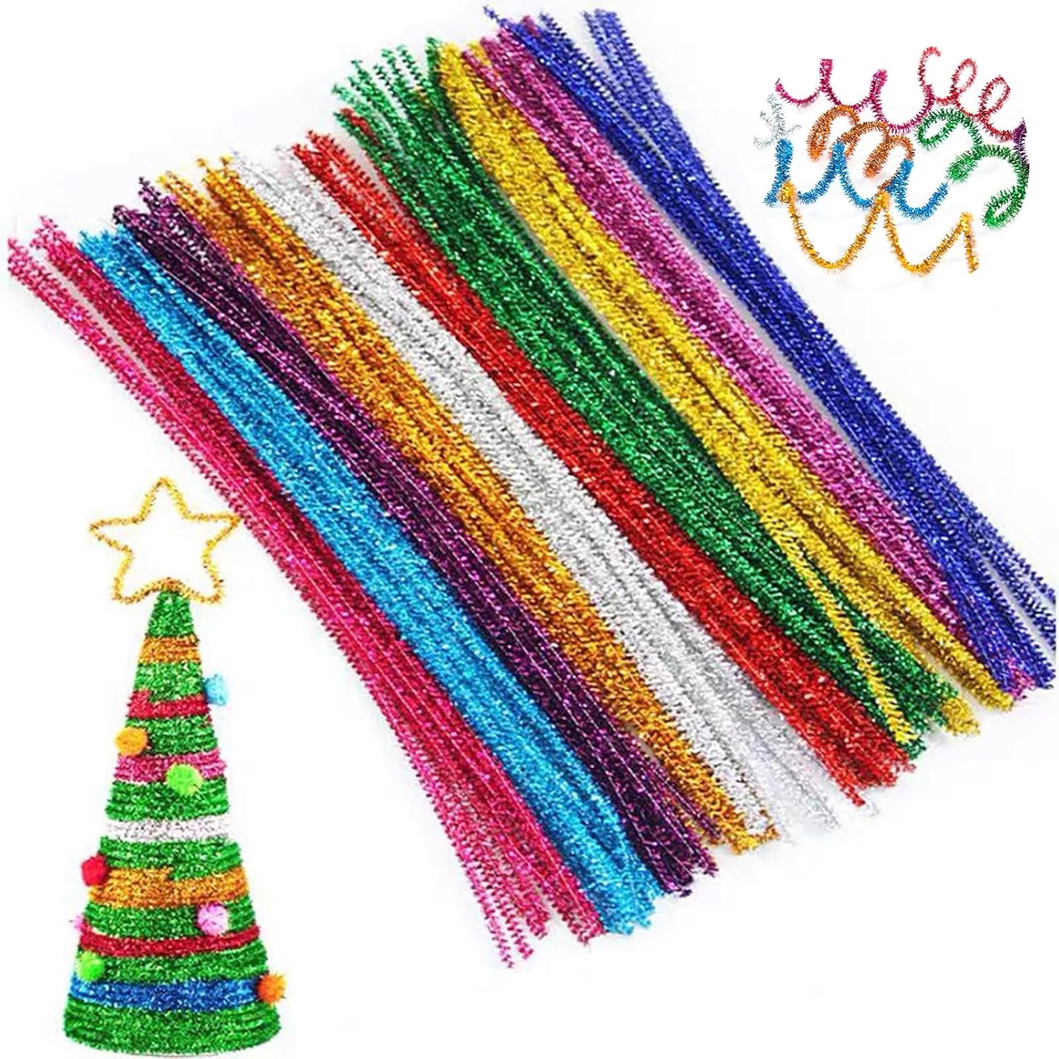 porfeet 100pcs Glitter Pipe Cleaners for Crafts, Bendable