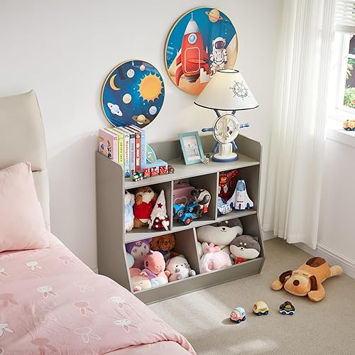 Miniatura 5 de Organizador de almacenamiento de juguetes con estantería, estante de juguetes para niños de 5 compartimientos, gabinete de almacenamiento de