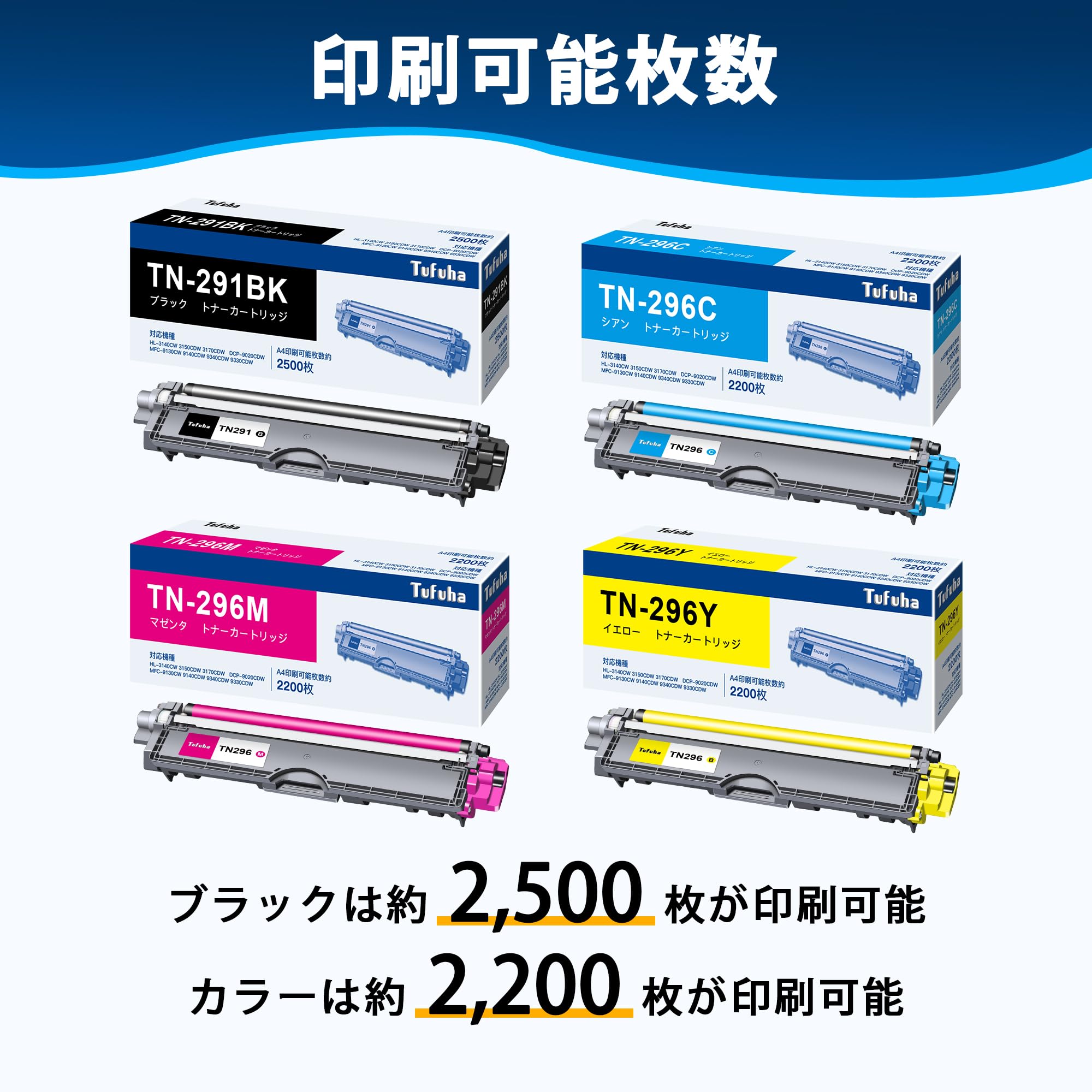 Amazon.co.jp: Tufuha TN-291 TN-296 4本セット ブラザー用 TN291-BK