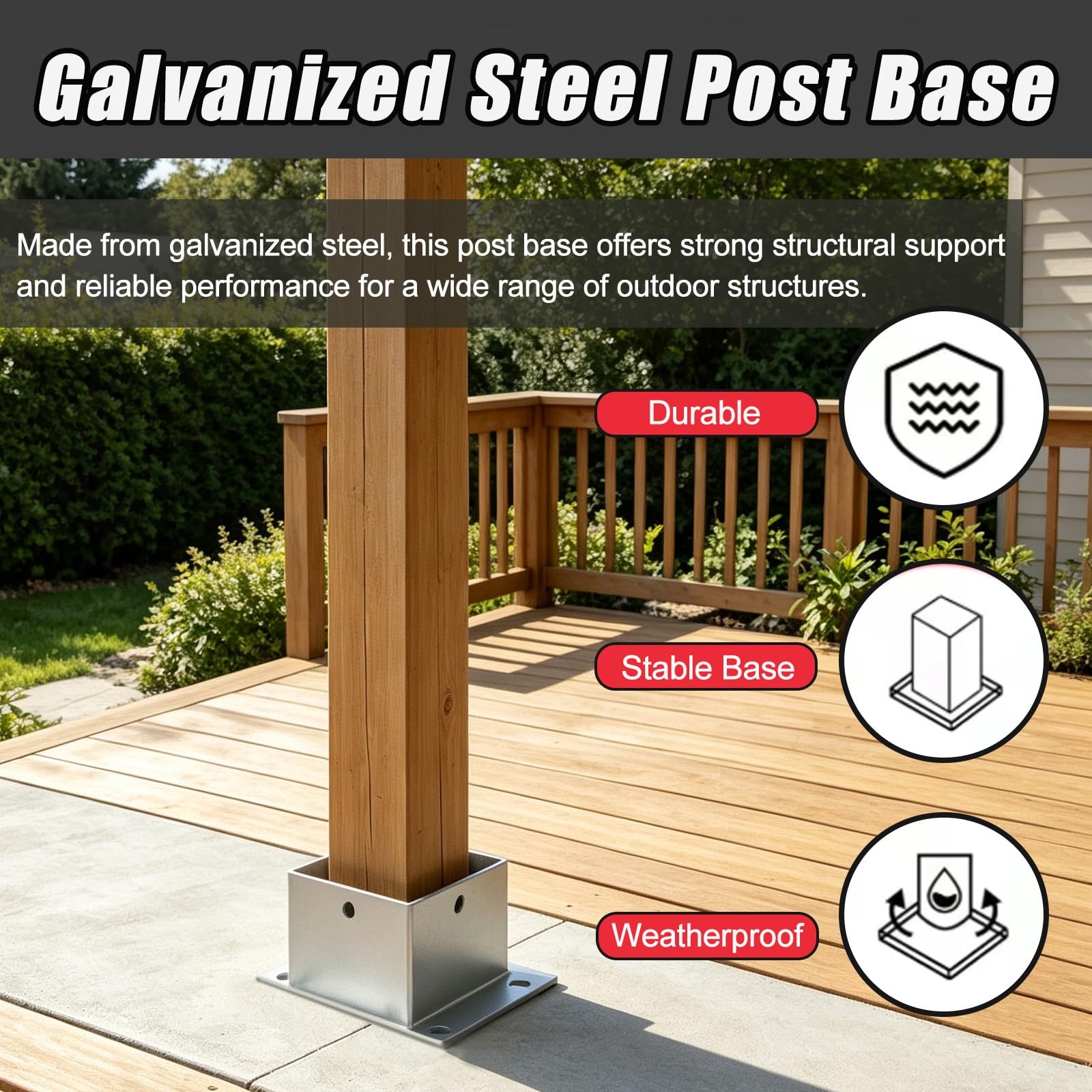 4 Pzs Soporte Poste Acero Galvanizado Fácil Montaje Tornillos | 50 100 200 mm anclaje de poste cuadrado resistente proyectos aire libre pérgola/cubierta/valla(7.9x7.9''/200x200mm)