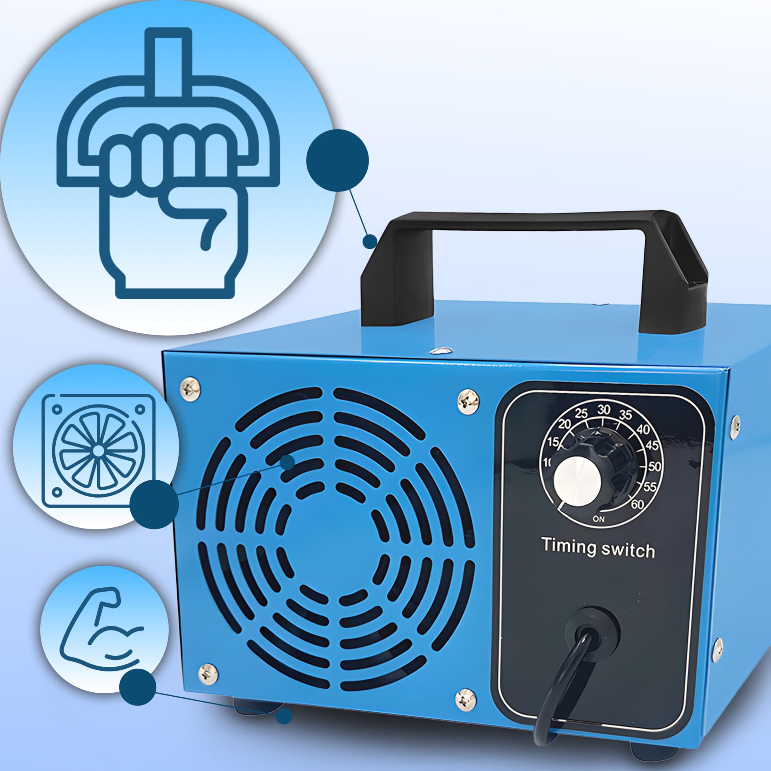 Retoo Generatore di ozono 60000 mg/h, 140 W, flusso d'aria 200 m3/h, purificatore d'aria O3 con timer di 60 minuti, dispositivo di ozono, ozonizzatore, eliminatore di odori, neutralizzatore di