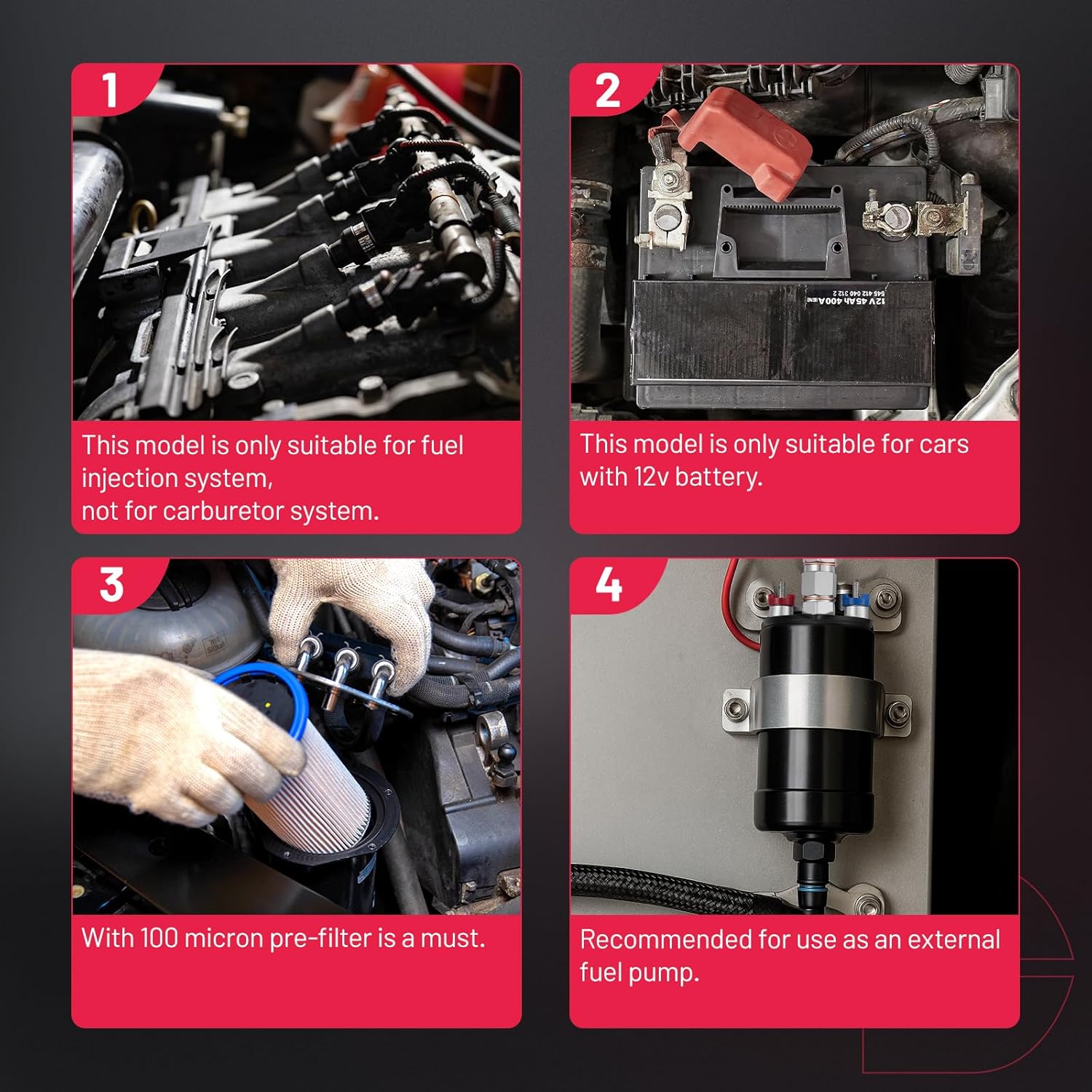 BDFHYK External Inline Fuel Pump Electric 300LPH High Flow 12V Aluminum Fuel Pump, 6AN / 10AN Universal for Gas/Diesel / E85