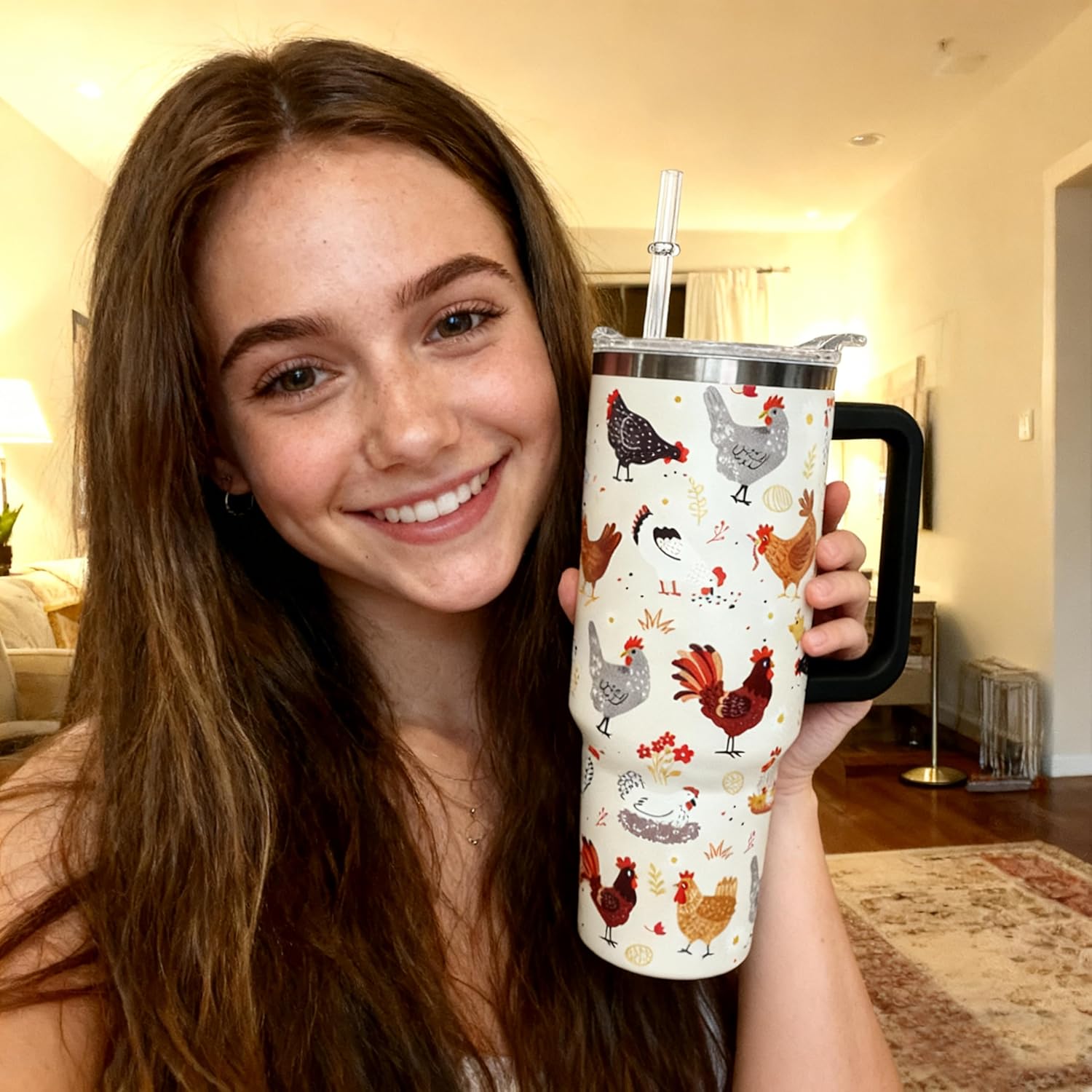 Ceovfoi 40 oz tumbler with handle,40 oz Chicken Tumbler with lid and Straw,Chicken Stainless Steel Cup Coffee Travel Mug,Chicken Gifts for Chicken Lovers,Rooster Stuff Decor Accessories - Image 7