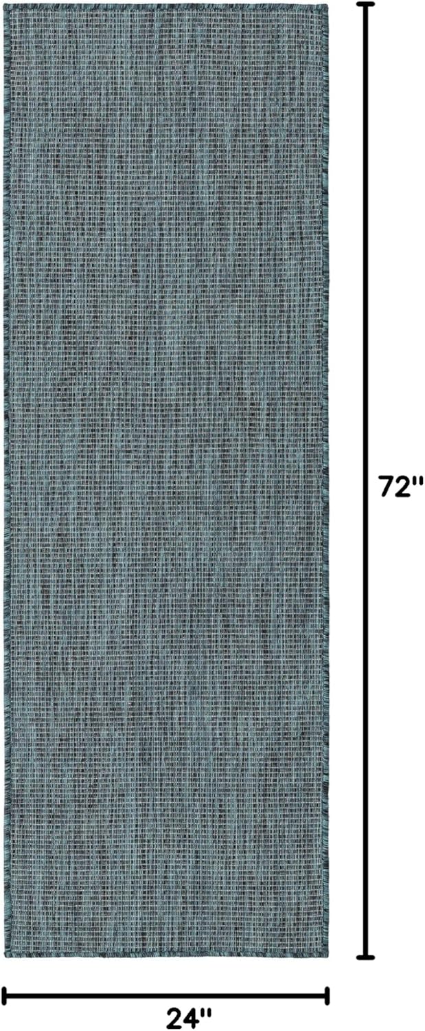 Rugs.com Outdoor Solid Collection Rug – 6 Ft Runner Teal Flatweave Rug Perfect for Hallways, Entryways