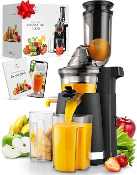 Zulay Kitchen Cold Press Juicer High Juice Yield Slow Masticating Juicer with Extra-Wide 80mm Feed Chute, Quiet 250W Motor, Easy Clean, BPA-Free Black