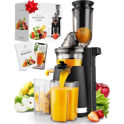 Zulay Kitchen Cold Press Juicer – High Juice Yield Slow Masticating Juicer with Extra-Wide 80mm Feed Chute, Quiet 250W Motor, Easy Clean, BPA-Free (Black)