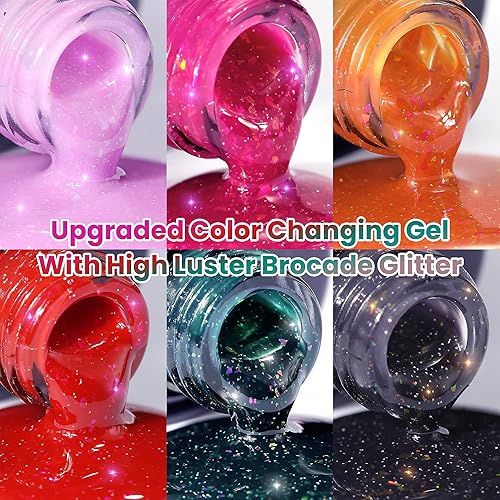 Vista 31 de YTD Likomey Brocade Glitter - Esmalte de uñas de gel que cambia de color, 0.5 onzas líquidas, color rosa intenso a violeta, brillo brillante, cambio