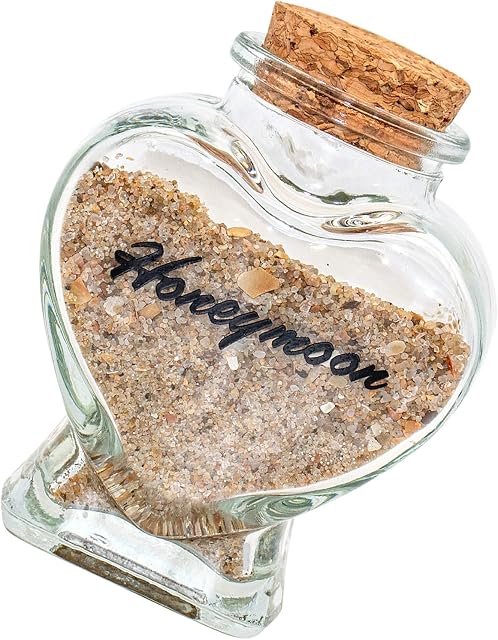 Honeymoon Sand Keepsake Jar - Honeymoon Souvenir Gift for Newlywed - Bachelorette Gifts for Bride or Newlywed Couple(with gift box) (Heart - shaped glass bottle)