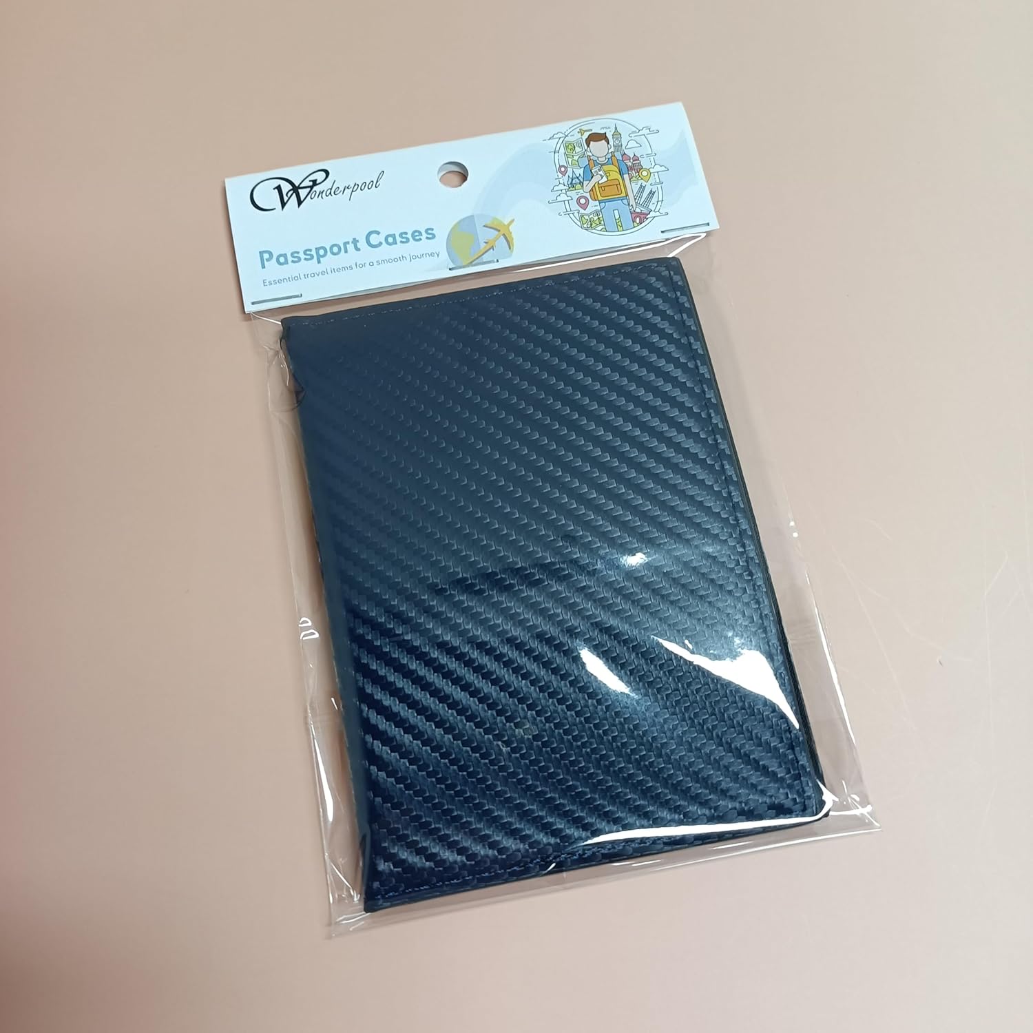WONDERPOOL LeatherPU Passport Case with RFID Blocking, Travel Wallet Holder for Men Women, 4 Card Slots, ID Window, Slim Design, Gift Box Included