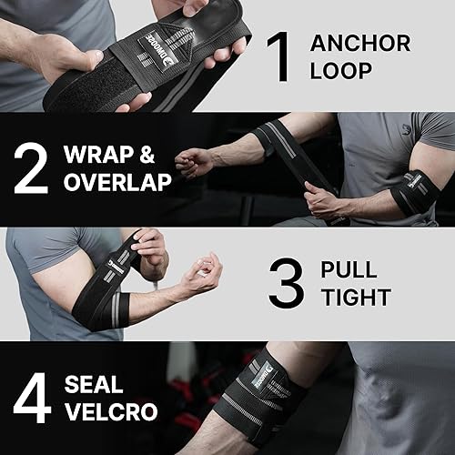 Miniatura 8 de DMoose Fitness Coderas para Levantamiento de Pesas (Par) de 40" Ajustables para Soporte Articular, Alivio del Dolor y Tendinitis - Correas para Codo