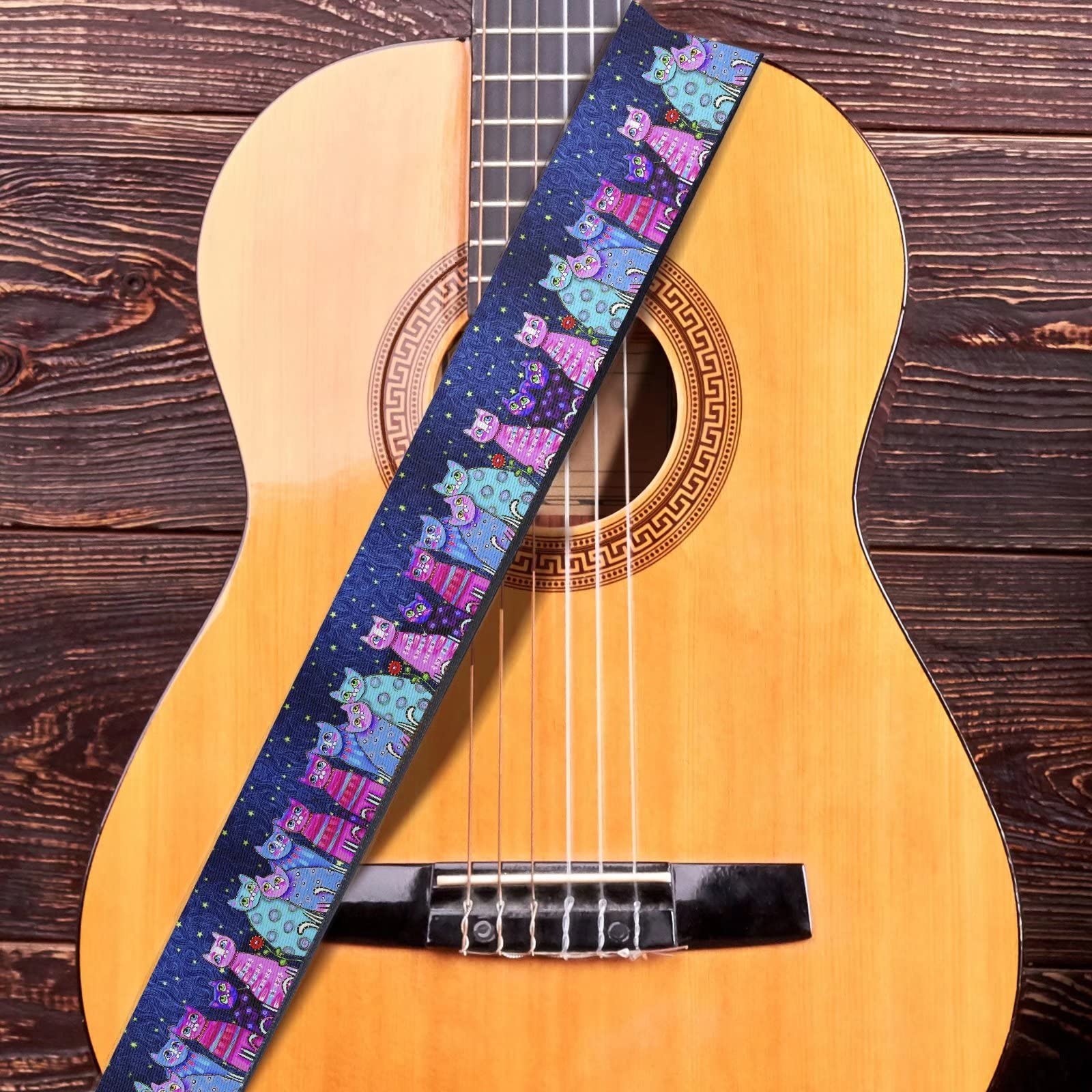 Suobstales Galaxy Cat Soft Guitar Straps for Acoustic, Electric, Bass Guitar Accessories Guitar Adjustable Shoulder Strap with Locks and String