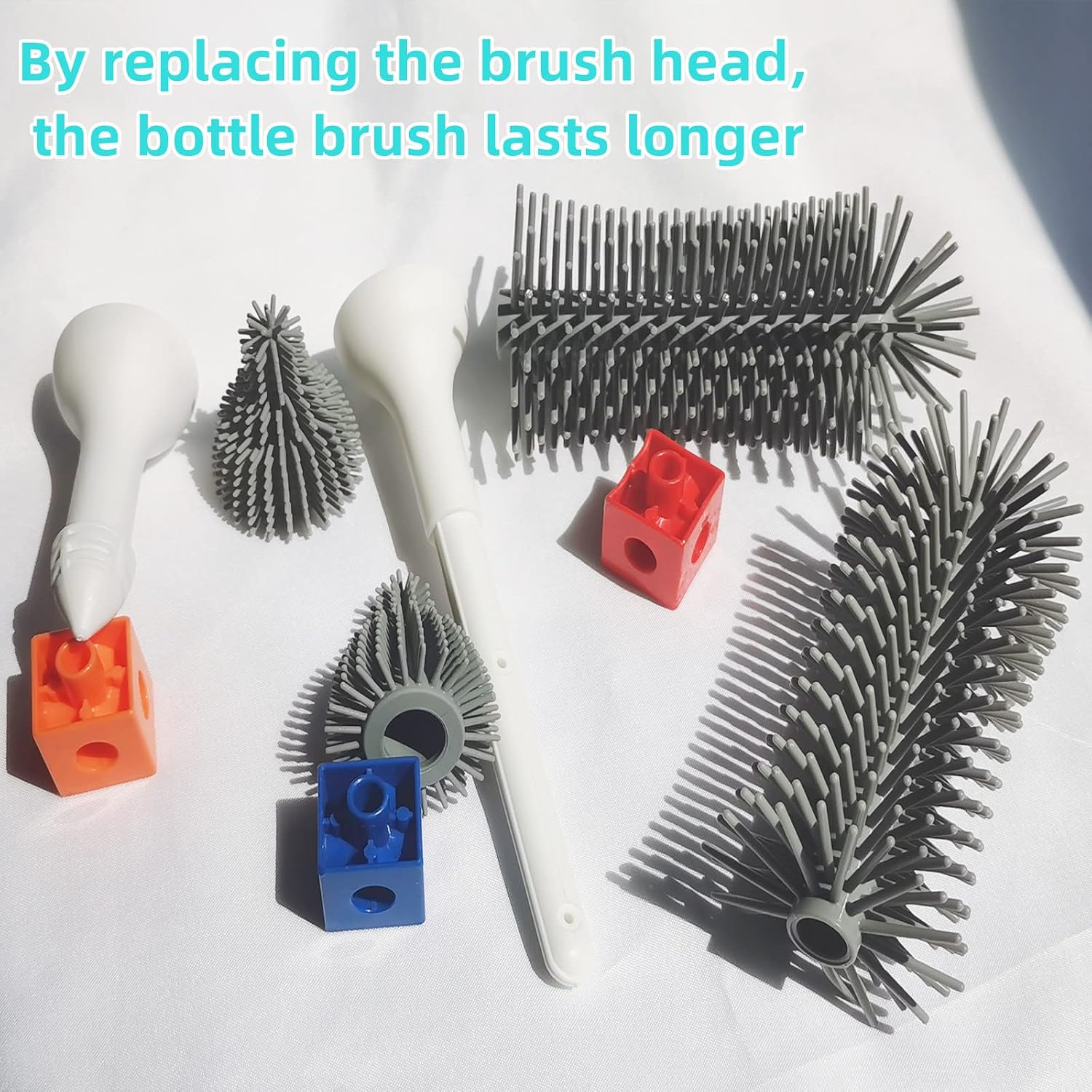 2 Pack Baby Bottle Cleaner Replacement Heads, for Bottle Brush and Nipple Brush, Compatible with Electric Bottle Brush Set, Travel Bottle Brush Set and Silicone Bottle Brushes，Grey