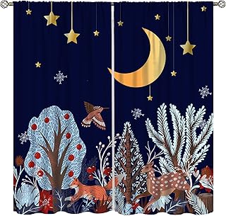 Rustic Animal Curtains, Wild Forest Animal Bear Fox Deer Kids Window Treatments for Living Room Bedroom, Farmhouse Woodland Blackout Drapes 2 Panel Sets, 42x45 Inch