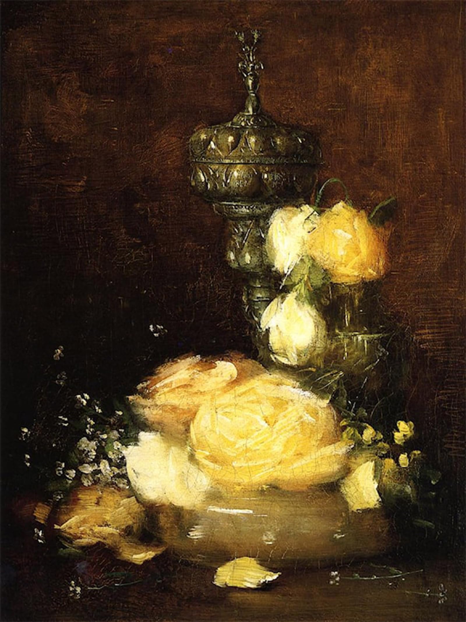 POSTERIIk Vintage Print Pop Art Landscape Artwork Silver Chalice with Roses by Julian Alden Weir Art Prints for Office Home Decor 60x90cm