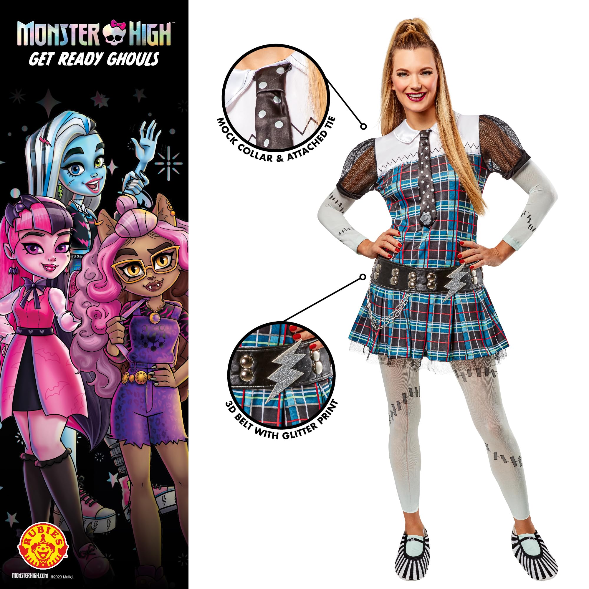 Rubies 1000684M000 Frankie Stein Adult Costume Monster High Fancy Dress, Women, Multicoloured, UK 14-16 Halloween - Image 3
