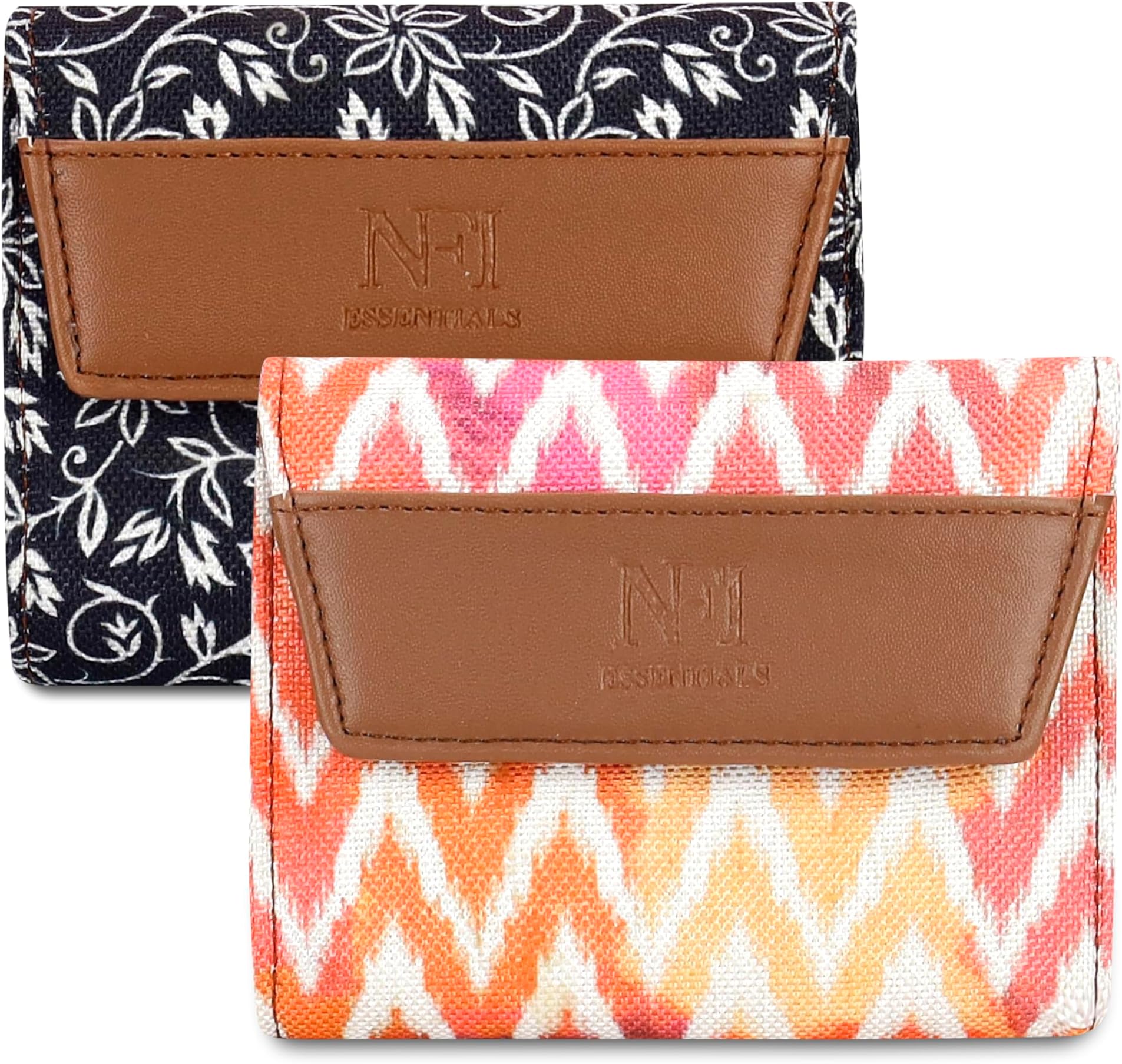 Pack of 2 Women's Clutch Wallet Leaf Bi-fold Multi Card Holder Leaf Design Small Purse Clutch, Black & Pink, Casual