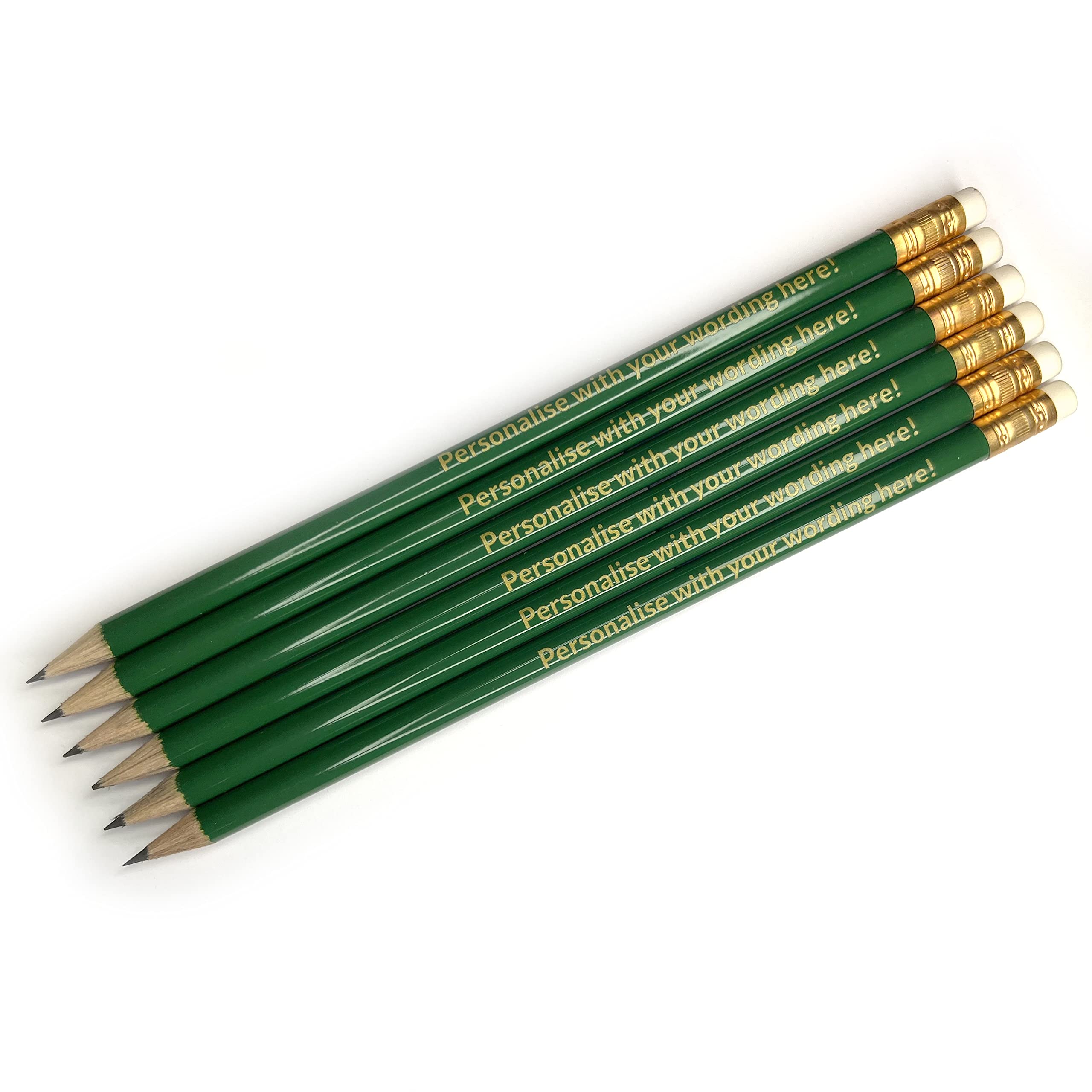 6 Personalised Upload Your Own Wording HB Graphite Childrens Pupils Colleagues Name Phrase Gift Pencils Primary Teaching Services (Green) — image 1