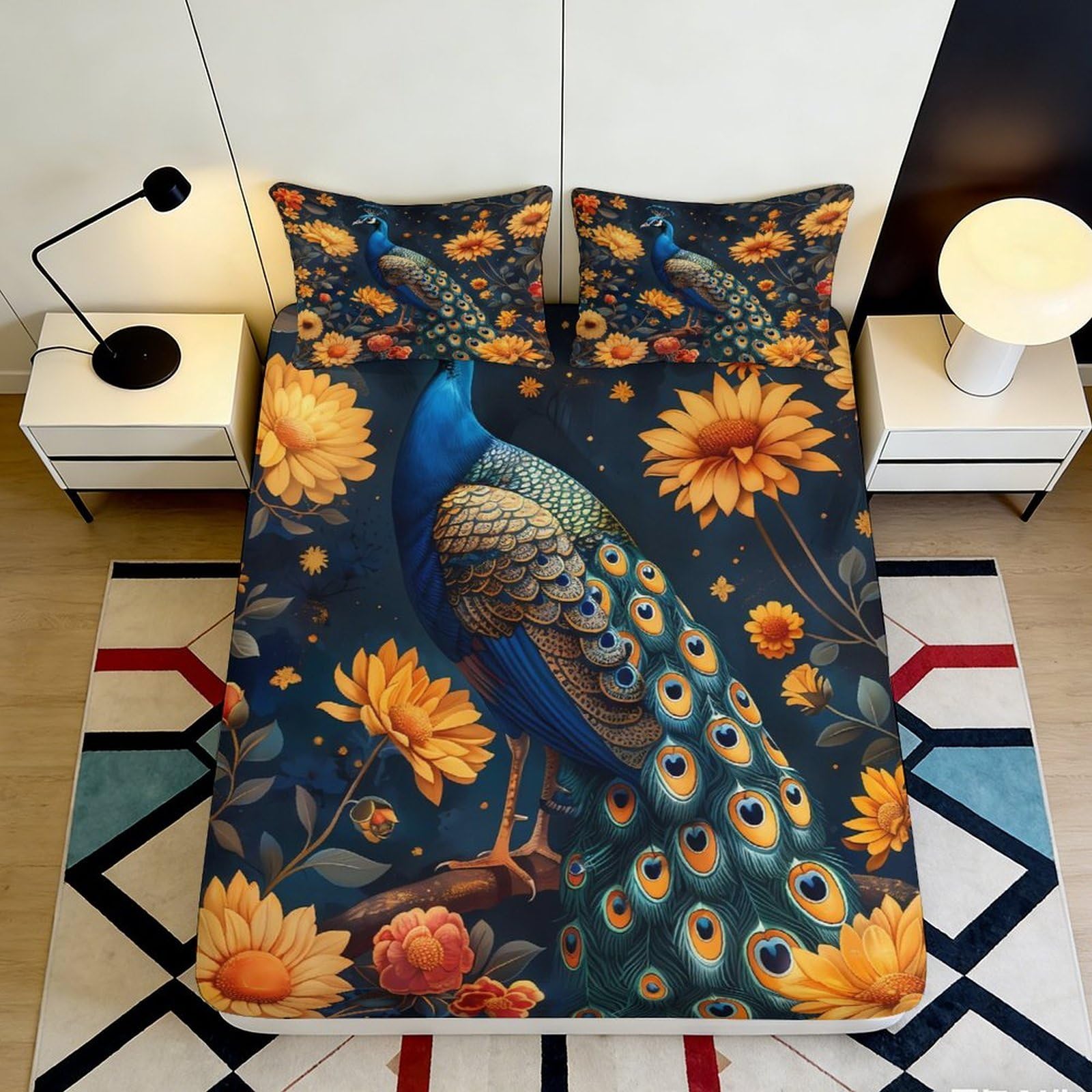 Kzqnxhjprl Style-7 3D Printed Peacock Floral Fitted Sheet Microfiber Soft Mattress Cover For Bedroom Guest Room Dustproof Decor 90X200x25cm