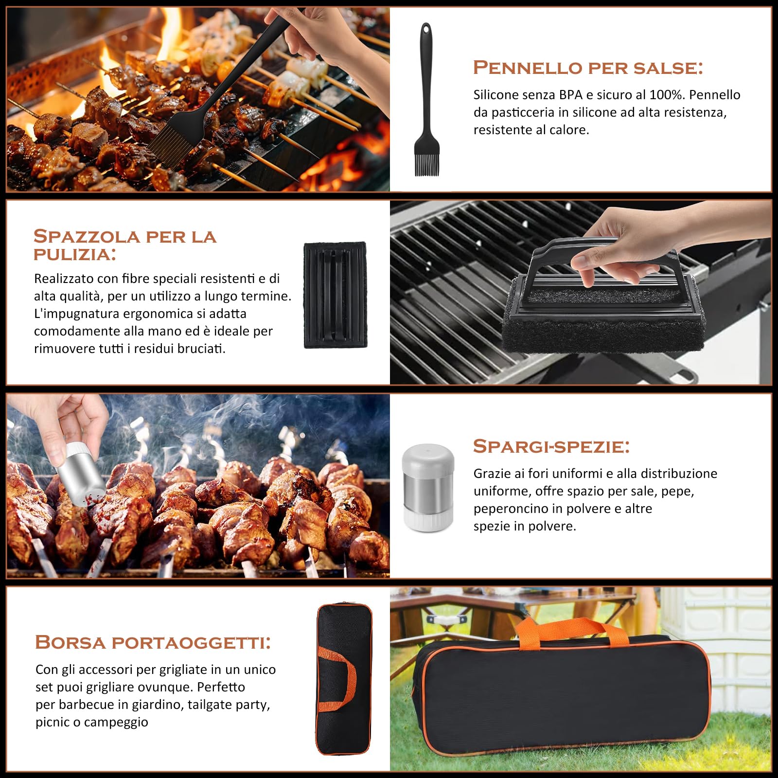 35PCS Set Barbecue Professionale - Acciaio Inossidabile Kit Barbecue, con Smash Burger Press & Spatola Pizza & Patty Maker & Attrezzi Barbecue, per Barbecue, Picnic, Campeggio