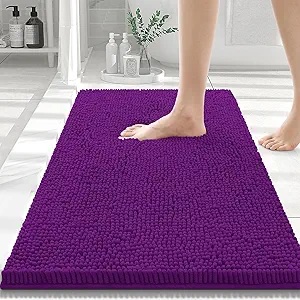 Smiry Luxury Chenille Bathroom Rugs 30x20, Extra Soft and Absorbent Shaggy Bath Mat, Machine Washable, Non-Slip Plush Carpet Runner for Tub, Shower, and Floor, Home Decor Accessories, Violet
