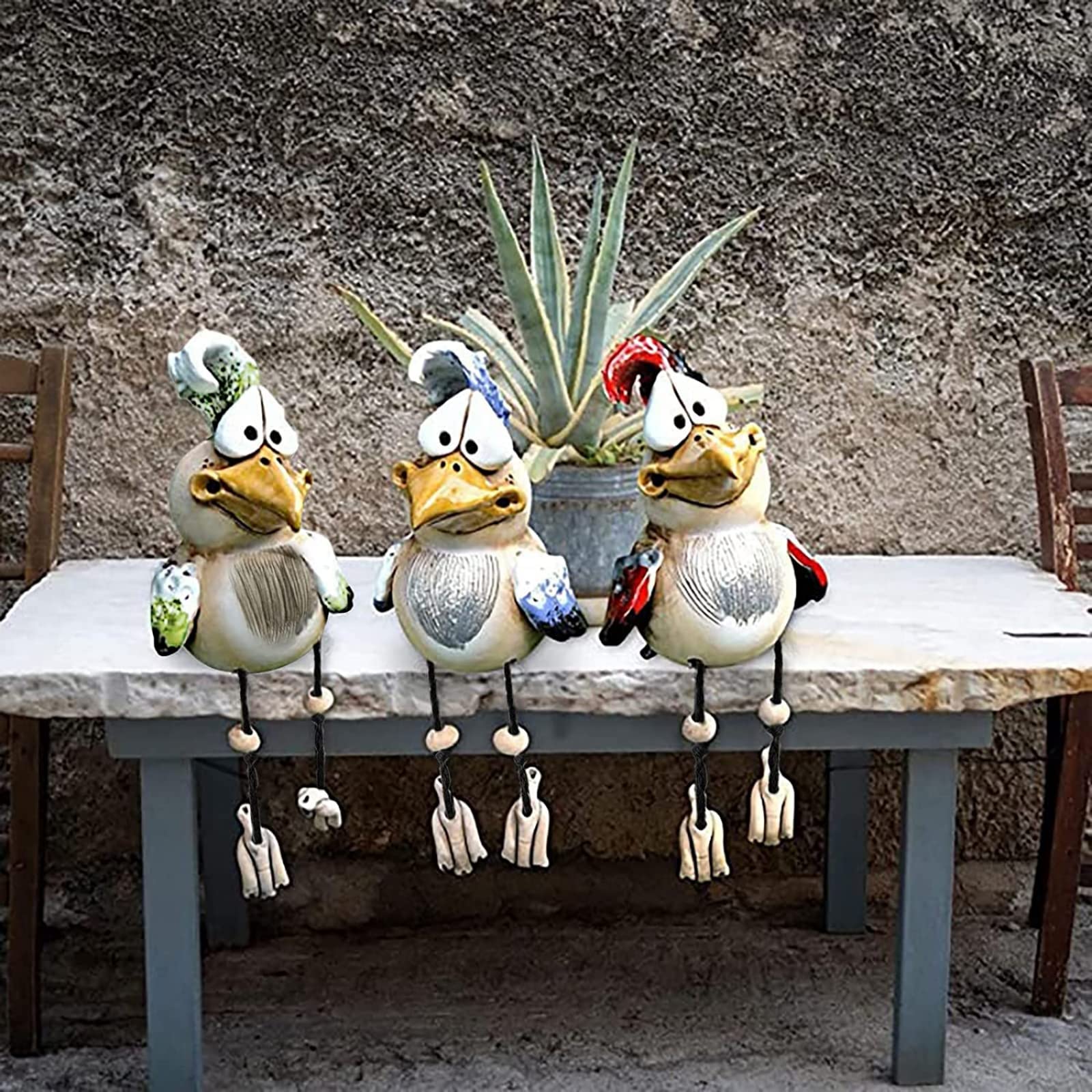Eivdru 3 x Chicken Decorative Garden Ceramic, Chicken Garden Decoration, Decorative Chicken Figures, Garden Stake, Animals, Garden Decoration, Figures for Outdoors, Resin Statue, Farm, Balcony