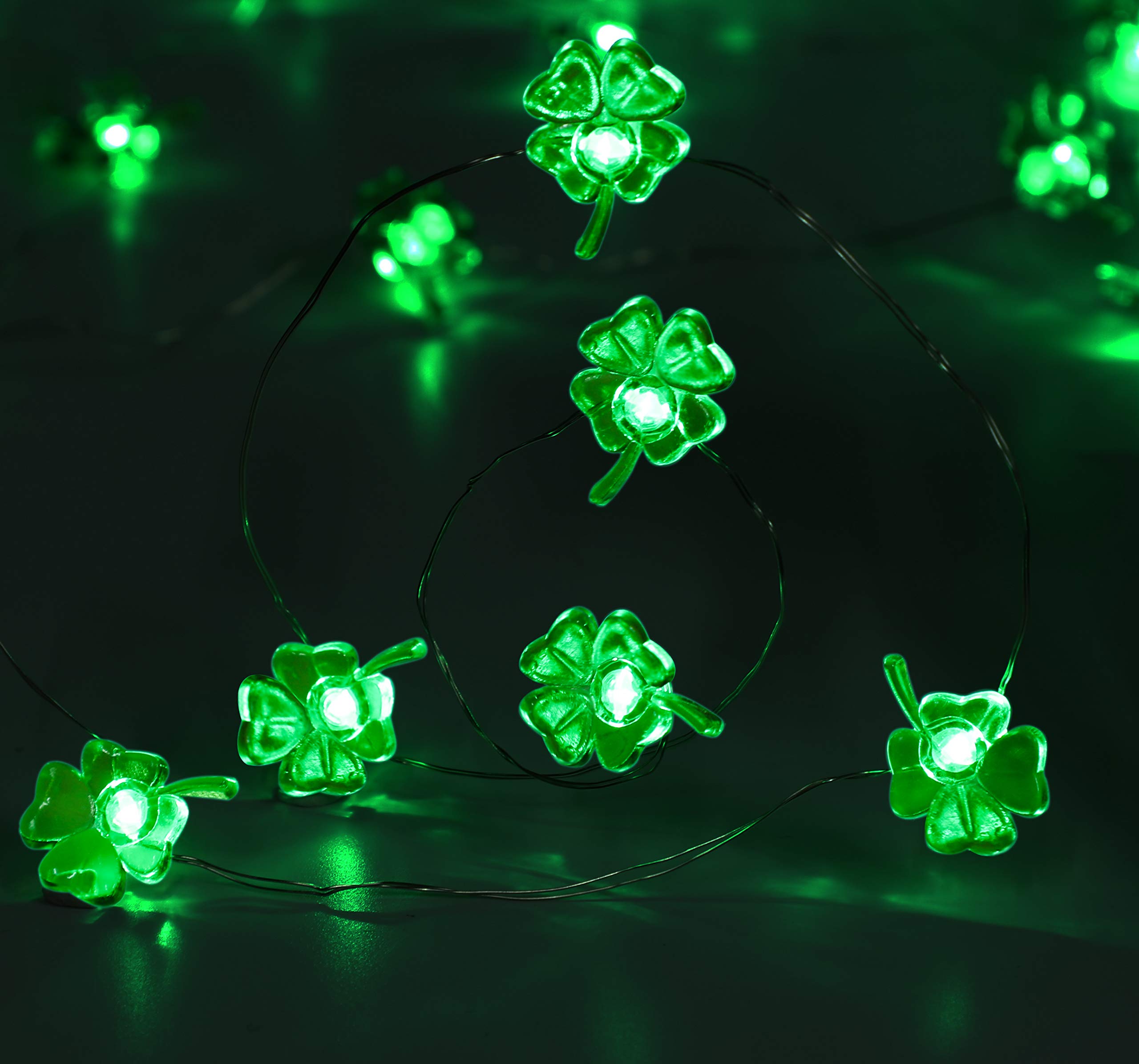 19.6ft 60 LEDs St Patrick's Day Shamrock String Lights Decorations - Clover Garland for Saint Patty Party Indoor Outdoor Decor (Batteries Not Included)
