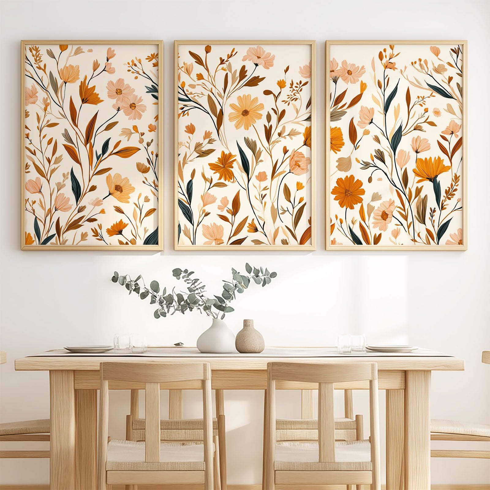 Generisch Zestaw 3 obrazów na płótnie boho kwiaty 40 x 50 cm | Naturalny dziki kwiat liść druk artystyczny obrazy na płótnie wystrój domu dekoracja ścienna do salonu sypialni łazienki